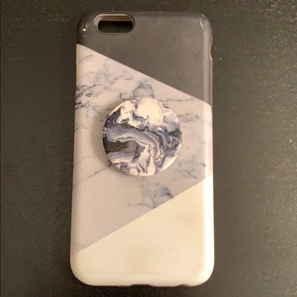 Marble print iPhone 6s hard case with pop socket